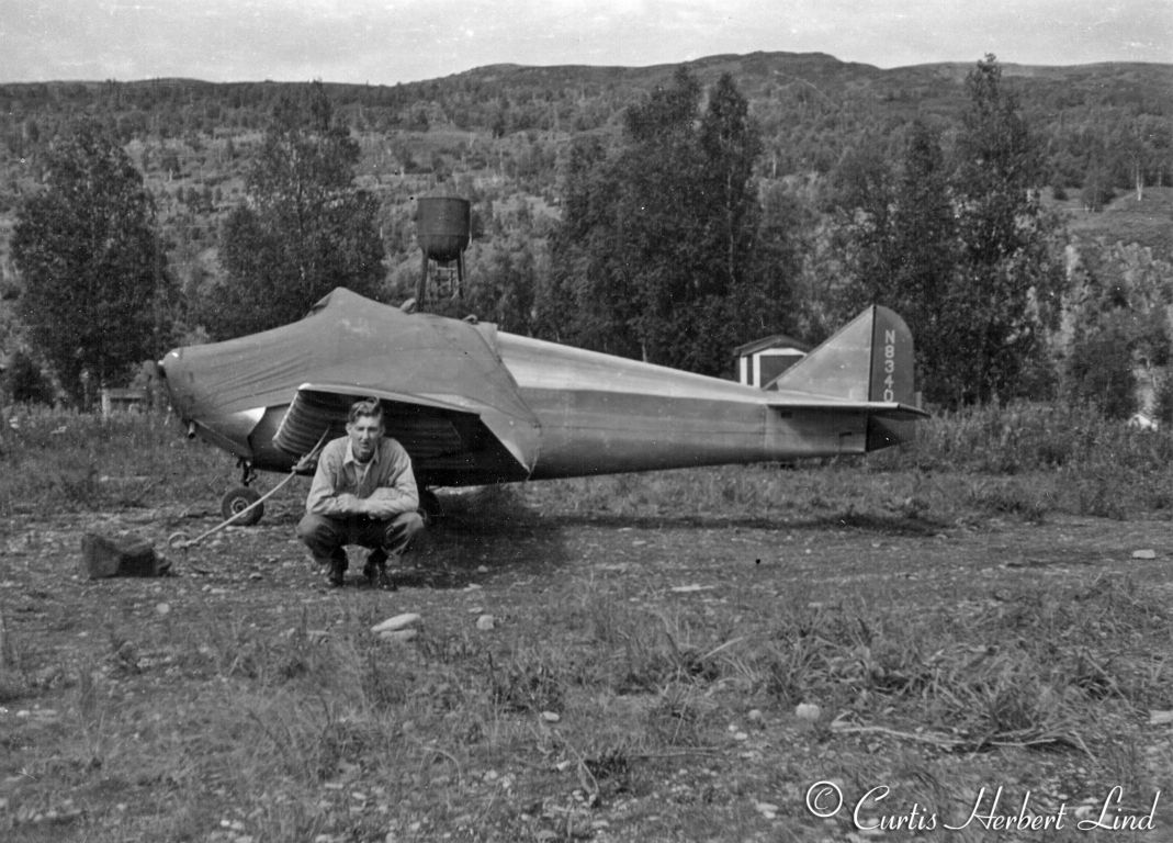 Unidentified tricycle gear airplane. Curt Lind in photo.