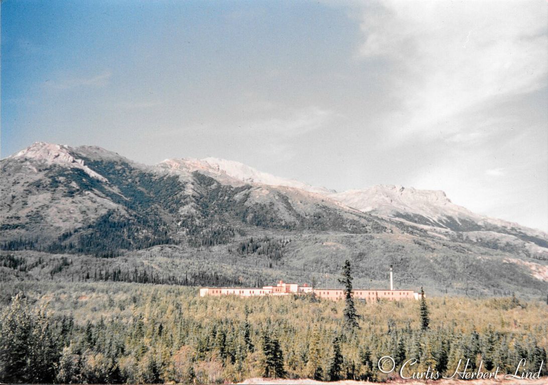 Late fall at Mt McKinley Park (now Denali) This shows the hotel complex behind the lodge entrance. 